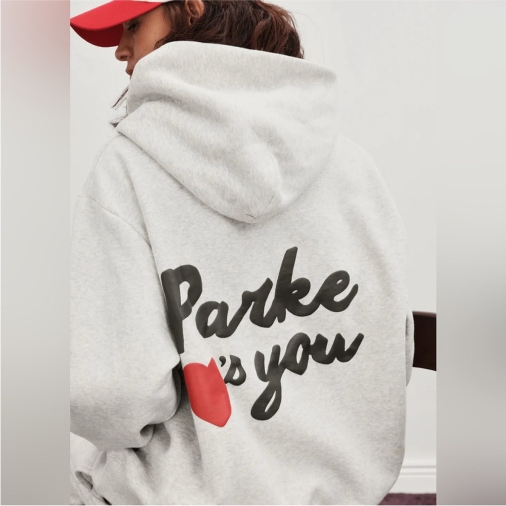 Gray Hoodie with Black and Red Print